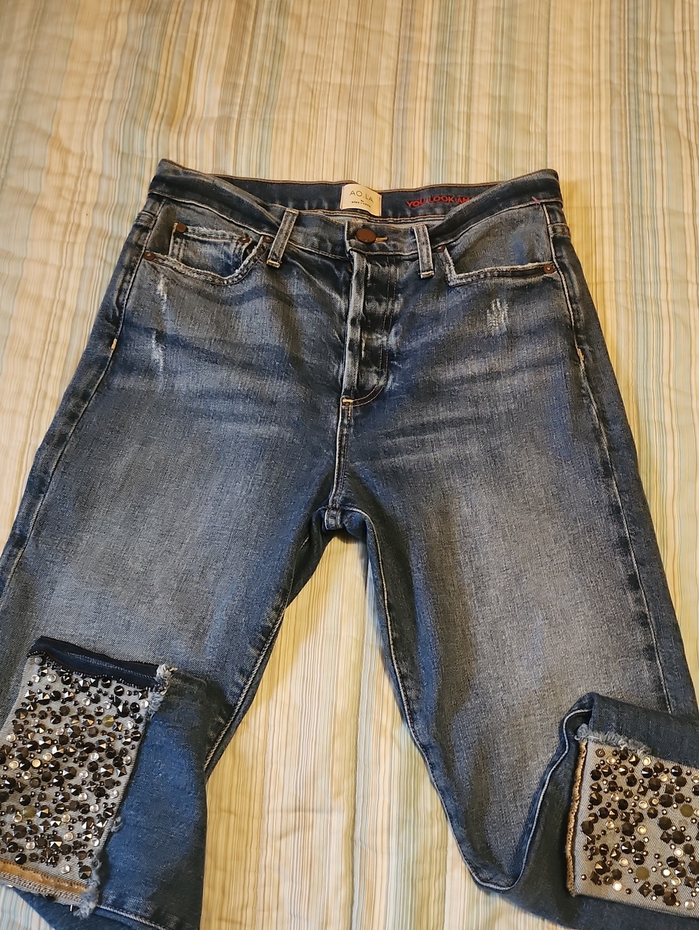 Alice + Olivia Dark Blue Embellished Boyfriend Jeans